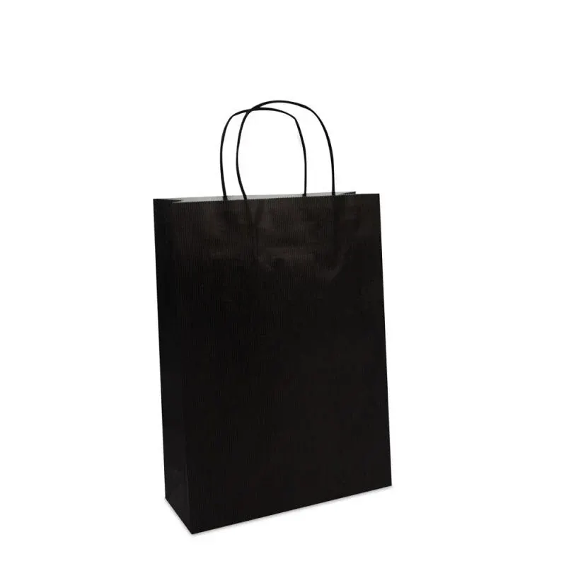 Paper Carrier Bags Black 25+10x35cm Twisted Handles + Cardboard Base