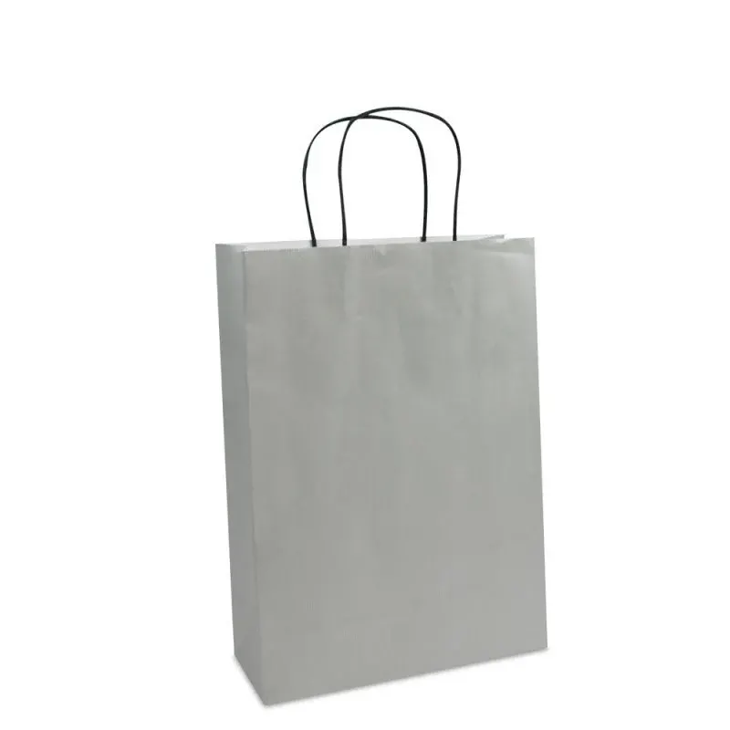 Paper Carrier Bags Silver 25+10x35cm Twisted Handles + Cardboard Base