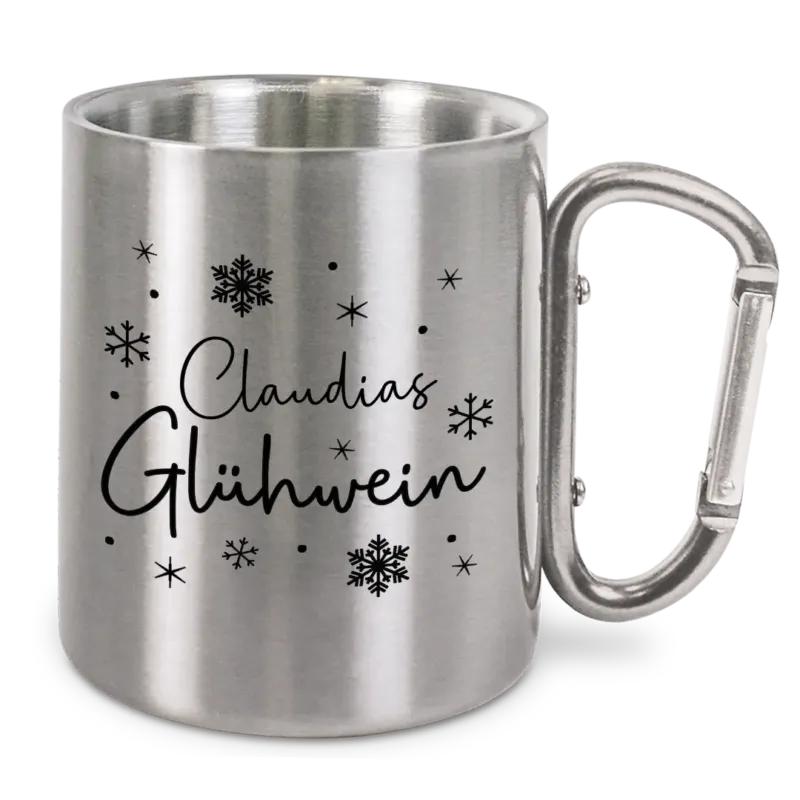 Glühweintasse Personalisiert - Edelstahl-Trinkbecher mit Karabinerhaken