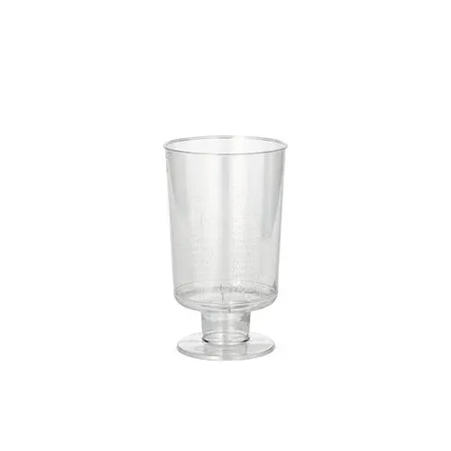 Auf schlichtem weißem Hintergrund ist ein Set mit 10 durchsichtigen, einteiligen Starpak Stiel-Gläsern für Weißwein (0,1 l, Ø 5,1 cm, 8,5 cm hoch) abgebildet; sie sind aus hochwertigem PS hergestellt und ideal zum Servieren von Weißwein.