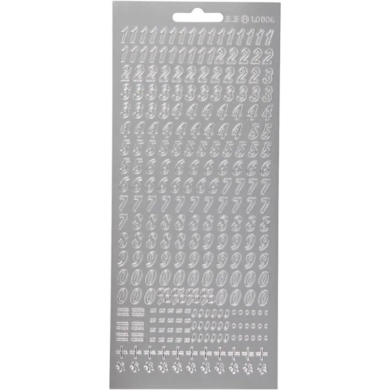 Stickers, numbers, sheet 10x23 cm, silver, 1 sheet