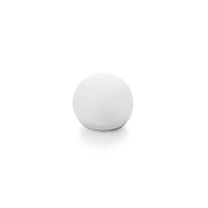 Ein Duni GmbH LED-Halter 8,4x10 cm für Globe Lampen (1 Stück) steht mittig auf einem weißen Hintergrund, seine mattierte Oberfläche und seine Kugelform werden durch einen schwachen Schatten darunter hervorgehoben.