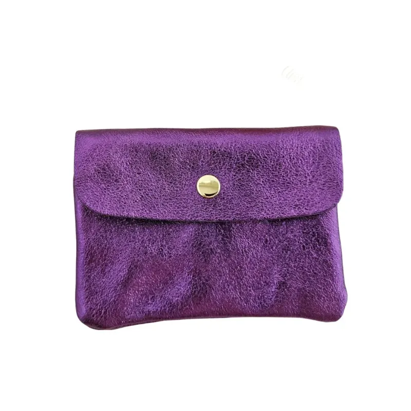 Damen Brieftasche Klein aus Leder metallic violett