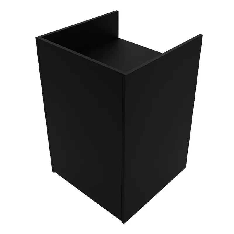 Schwarze Ladentheke mit Kassenblock, rechteckige Form, glatte Oberfläche, ideal für Geschäfte und Verkaufsräume, modernes Design