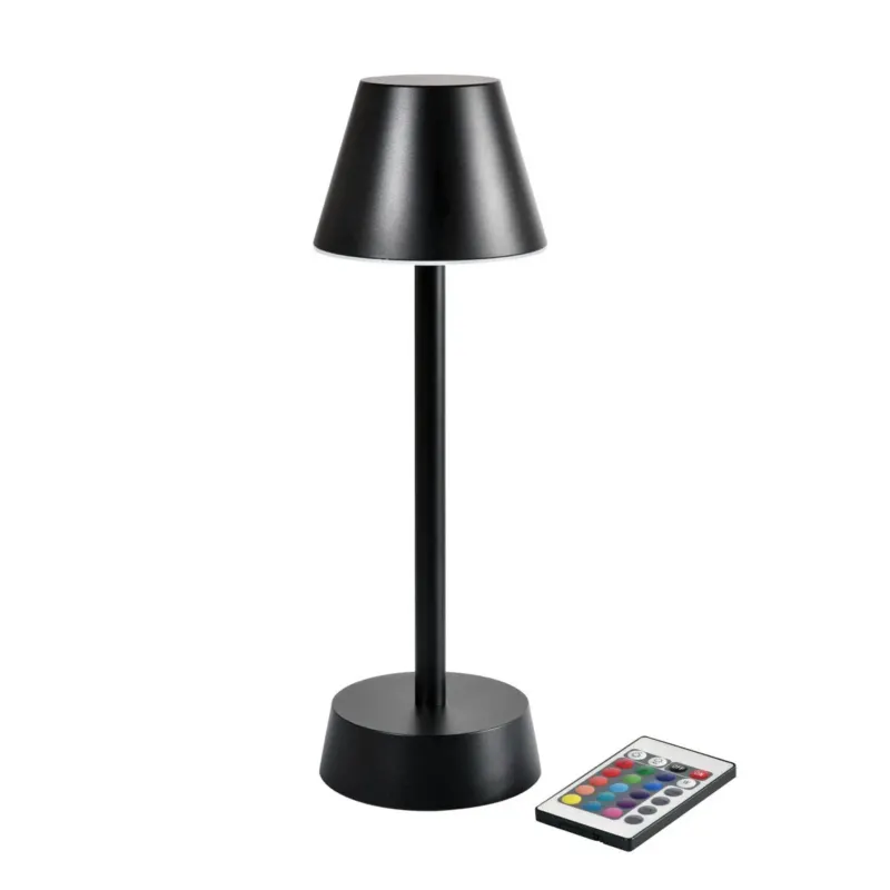 Die LED-Lampe kabellos ZELDA in Graphit von Duni GmbH - moderne Beleuchtung mit konischem Schirm und rundem Sockel, inklusive Fernbedienung. Ideal als stilvolles Design-Accessoire und Wohnzimmerdekoration.