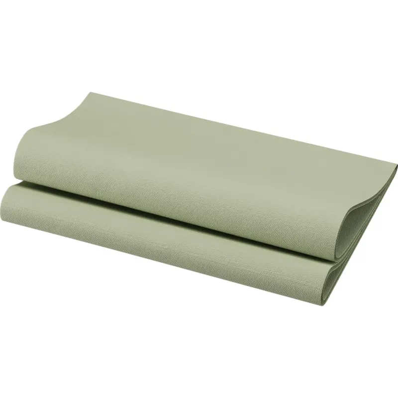 Eine sauber gefaltete Bio-Dunisoft Serviette 40x40 cm in pistaziengrün von Duni GmbH (60er Pack) wird vor einem weißen Hintergrund präsentiert, der das strukturierte, umweltfreundliche Design hervorhebt.