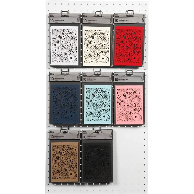 Lace Patterned cardboard, sheet 10,5x15 cm, 200 g, assorted colours, 8x10 pack