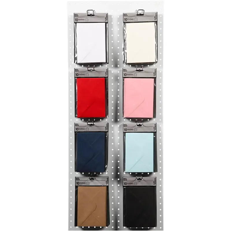 Envelopes, envelope size 11,5x16 cm, 110 g, black, blue, red, white, 8x10 pack