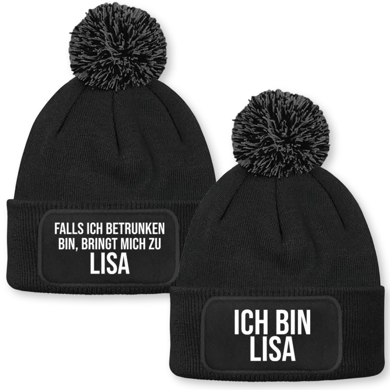 Falls ich betrunken bin... - 2er Set Beanie mit Bommel