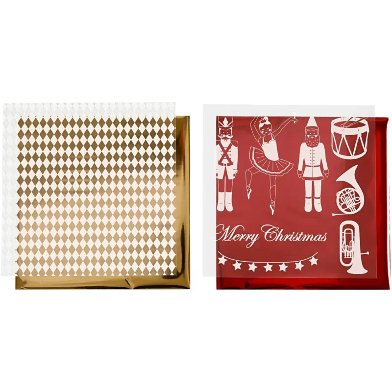 Deco Foil and transfer sheet, nutcracker, santa and ballarina, sheet 15x15 cm, gold, red, white, 4 sheet