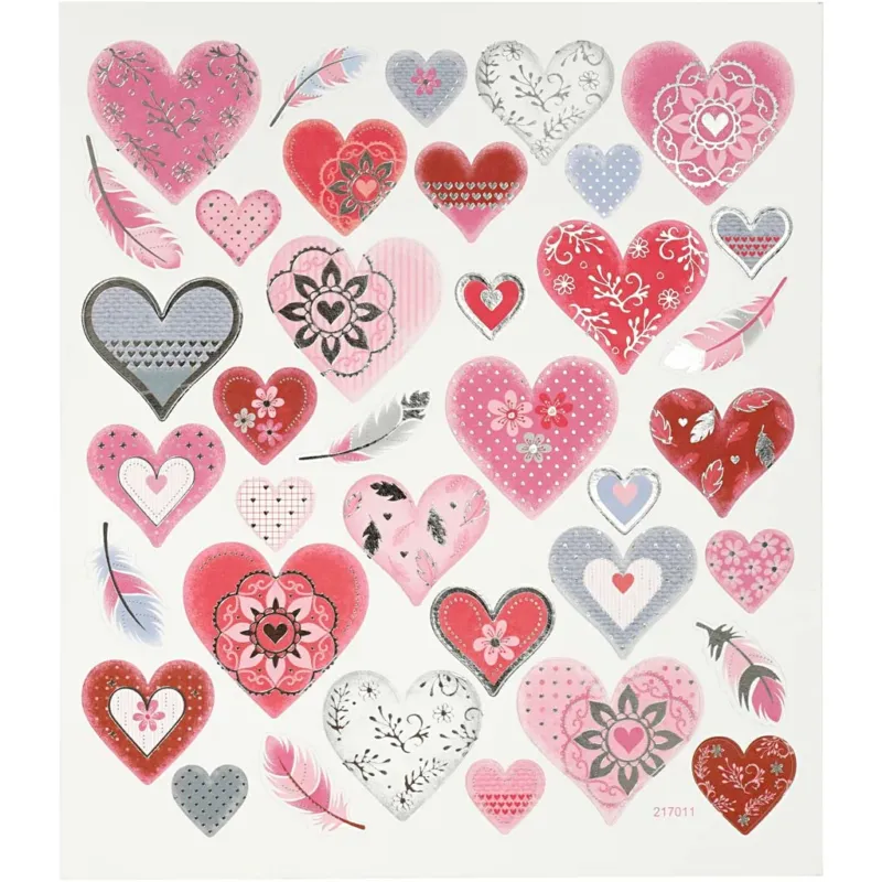 Stickers, hearts, sheet 15x16,5 cm, 1 sheet