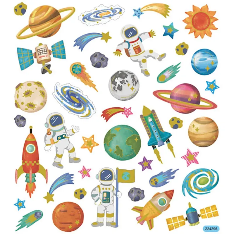 Stickers, space, sheet 15x16,5 cm, ca. 41 pc, 1 sheet