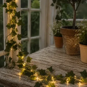 Lichterkette mit grünen Efeublättern - 290 cm