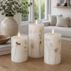 LED-Blockkerzen FLOWER – Set mit 3 Stk. und Fernbedienung
