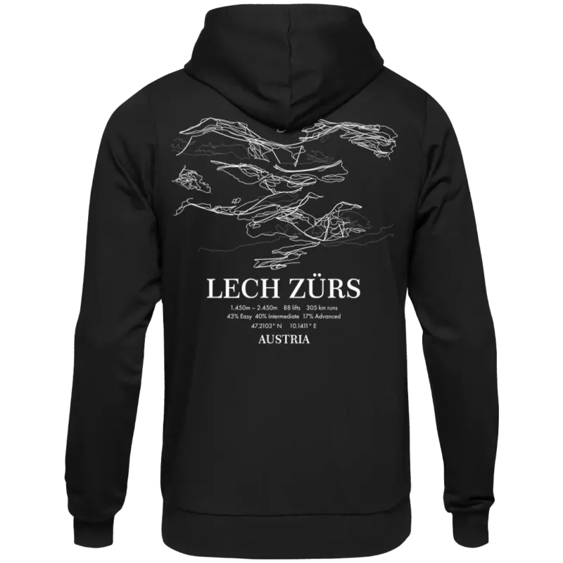 Ski Map Lech Zürs - Unisex Kapuzenpullover Hoodie Farbe Schwarz