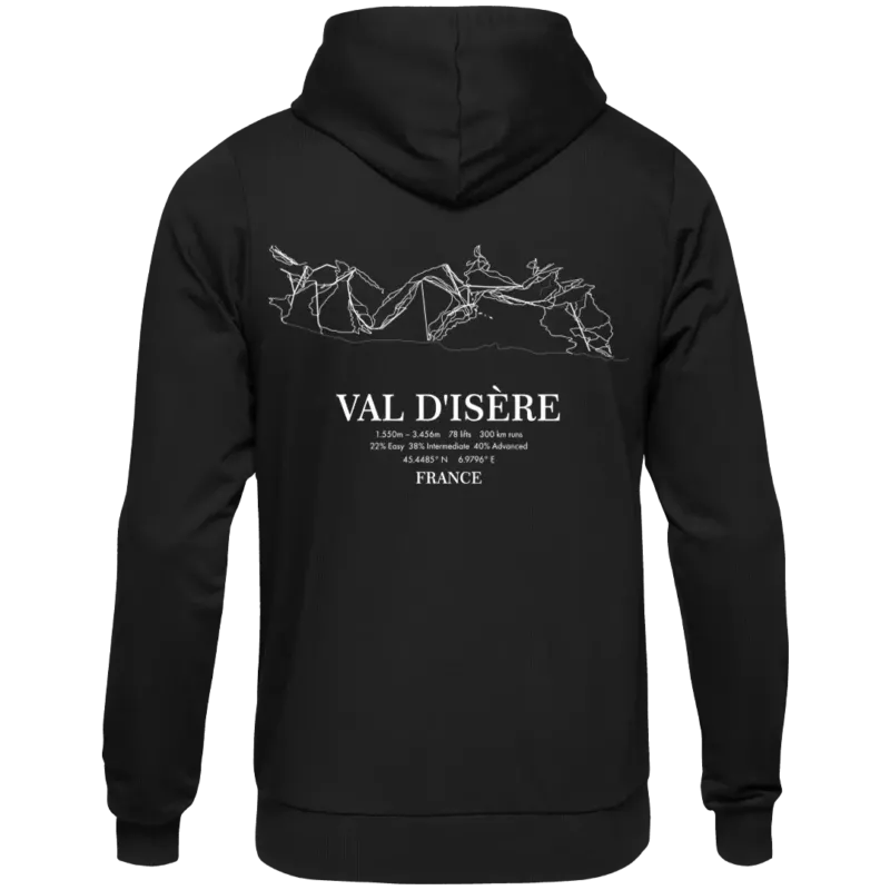 Ski Map Val d'Isère - Unisex Kapuzenpullover Hoodie Farbe Schwarz