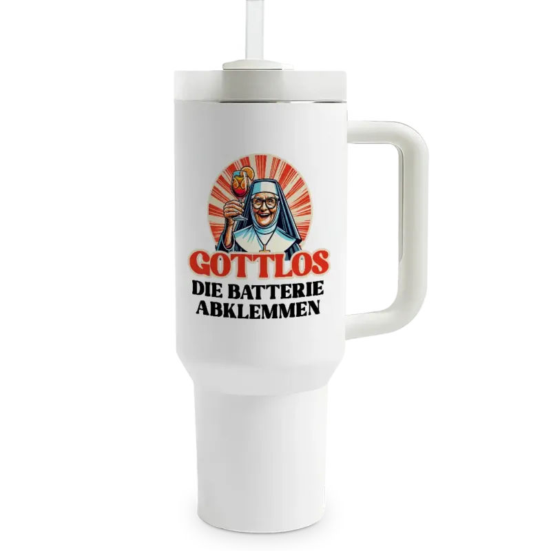 Gottlos die Batterie abklemmen (Nonne) - Thermobecher