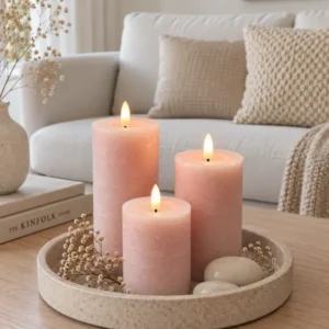 LED Blockkerzen / Rosa – 3 Stk Rustikale Kerzen