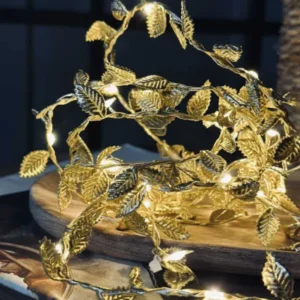 Lichterkette mit Blättern - Gold