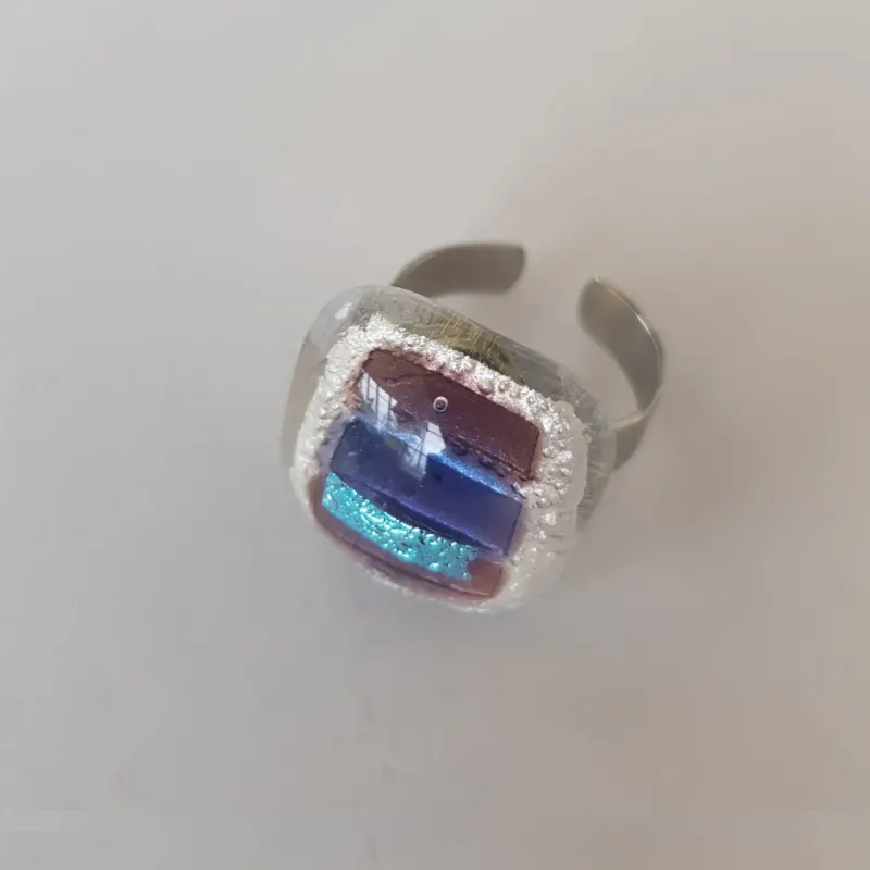 Ring mit Glasstein Lila Blau Fusing