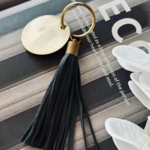 Schlüsselanhänger mit Quaste - Black leather