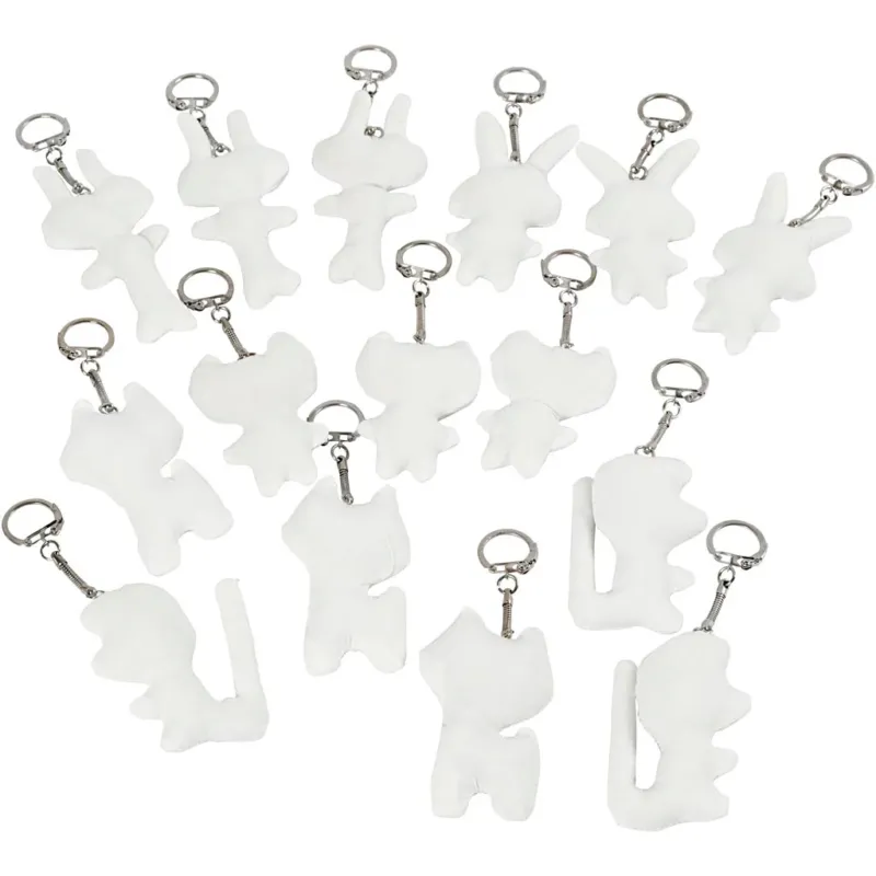 Fabric Figures with key rings, size 6-10 cm, white, 15 pc