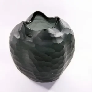 Glasvase rund Blumengefäß Deko Tischvase Moonlight Höhe 18cm grau Handmade