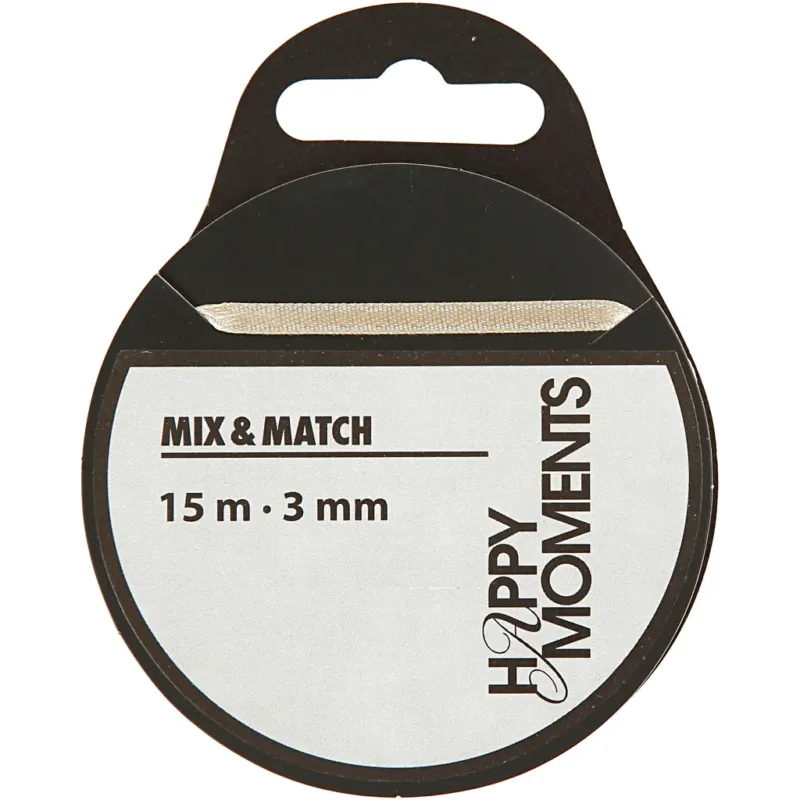 Satin Ribbon, W: 3 mm, off-white, 15 m/ 1 roll