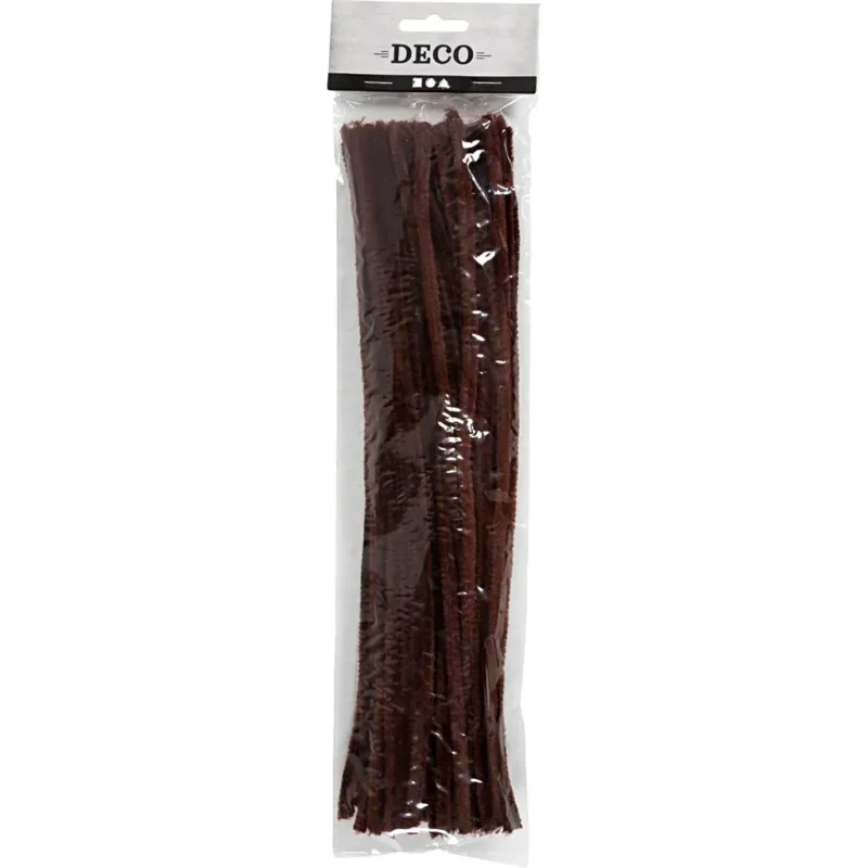 Chenille, L: 30 cm, thickness 6 mm, brown, 50 pc