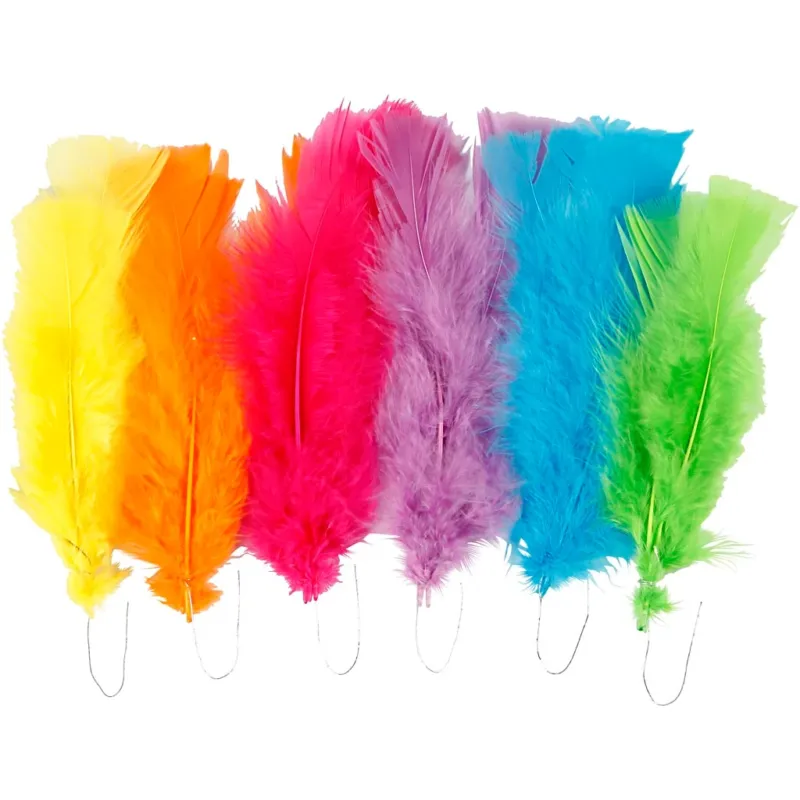 Feathers, L: 11-17 cm, assorted colours, 18 bundle