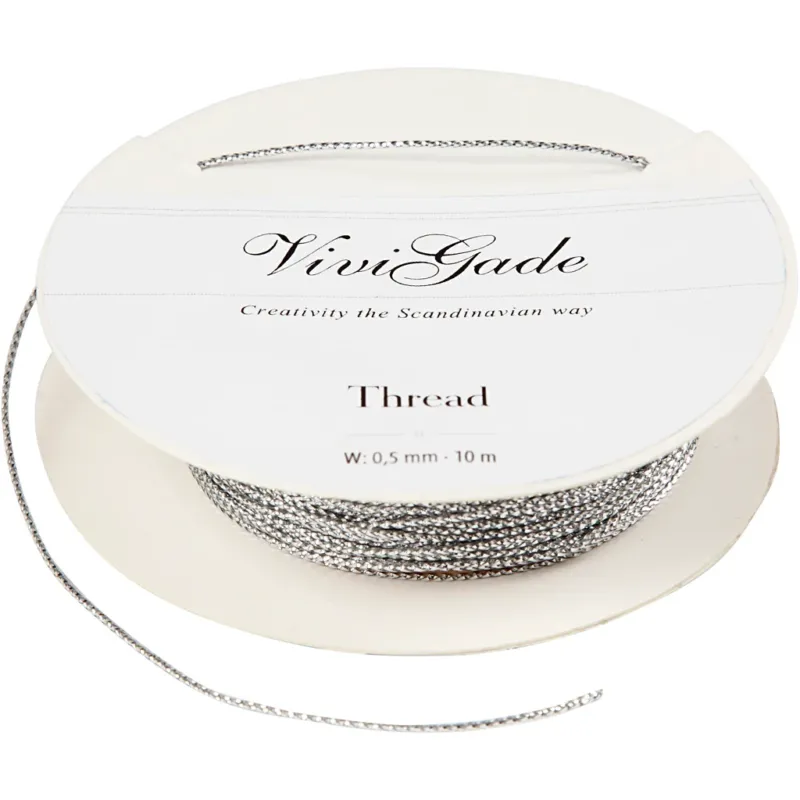 Thread, thickness 0,5 mm, silver, 10 m/ 1 roll