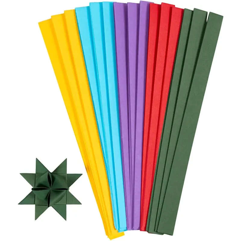 Paper Star Strips, L: 45 cm, dia. 6,5 cm, W: 15 mm, assorted colours, 500 pc
