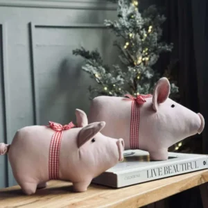 Weihnachtsschwein mit Schleife - Rosa