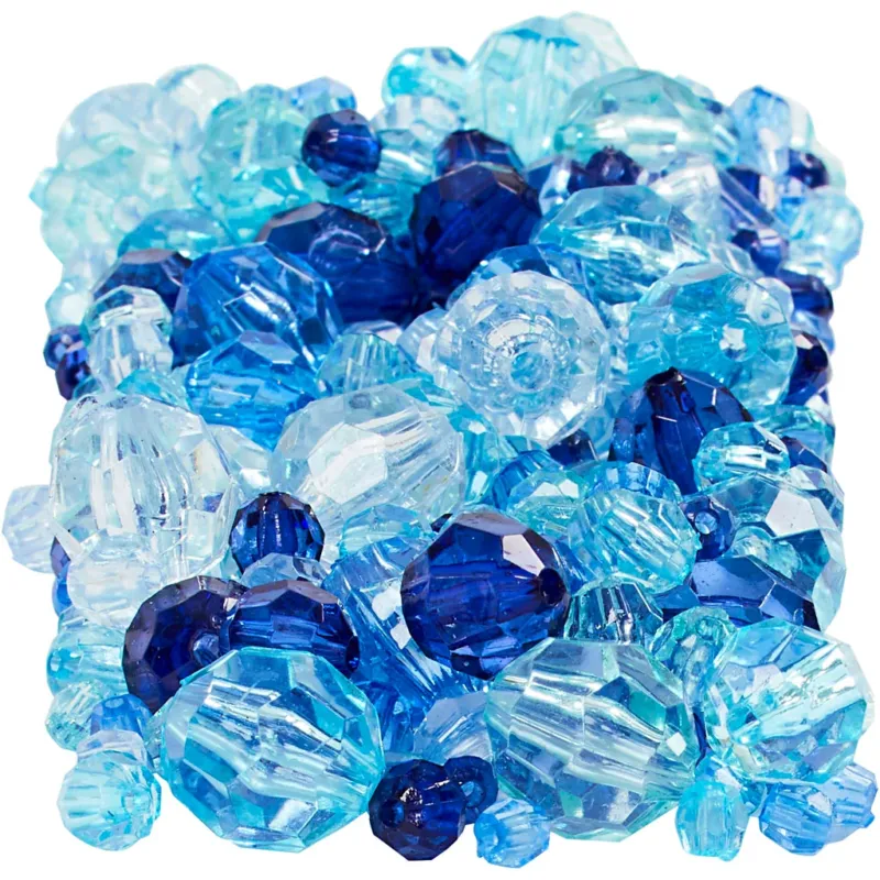 Facet Beads, size 4-12 mm, hole size 1-2,5 mm, ca. 860 pc, blue harmony, 250 g