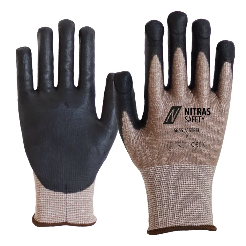 NITRAS STEEL, Stichschutzhandschuhe, braun / schwarz