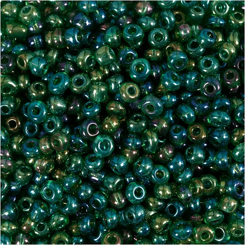 Rocaille Seed Beads, dia. 3 mm, size 8/0, hole size 0,6-1,0 mm, green oil, 25 g
