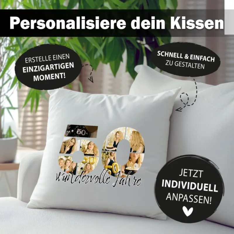 Bild: Personalisiertes Foto-Kissen zum 50. Geburtstag - Fotogeschenk.