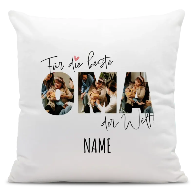 Bild: Personalisiertes Foto-Kissen - Für die beste OMA der Welt + Name - Geschenk für Großeltern.