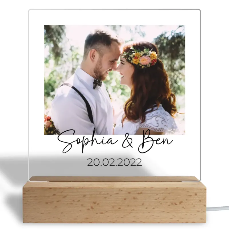 Personalisiertes Acryl Glasbild - Foto mit Pärchen Namen und Datum - Jahrestag oder zur Hochzeit - Fotogeschenk