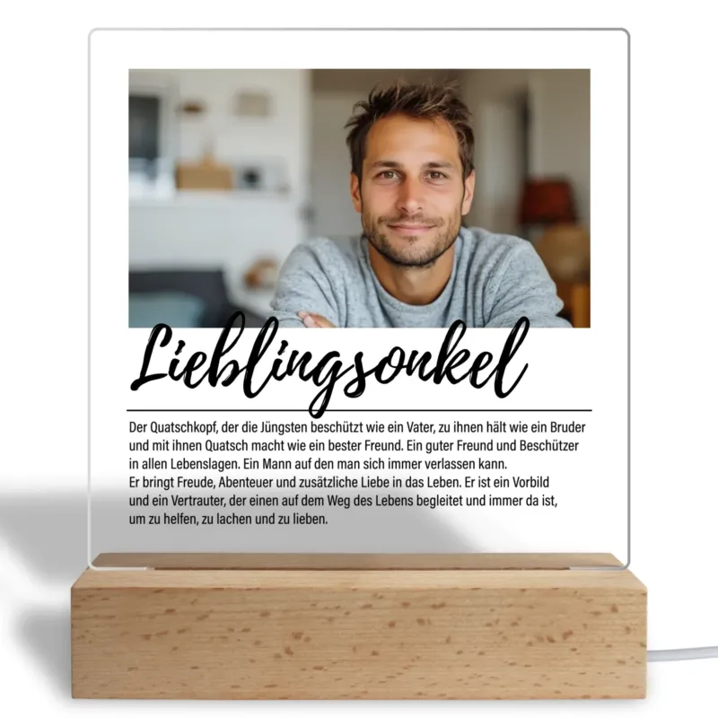 Bild: Personalisiertes Acryl Glasbild - Definition Lieblings-Onkel - Fotogeschenk mit Foto.