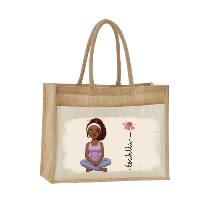 Bild: Personalisierte Jutetasche - Strandtasche Summervibes mit Blumen und Name.