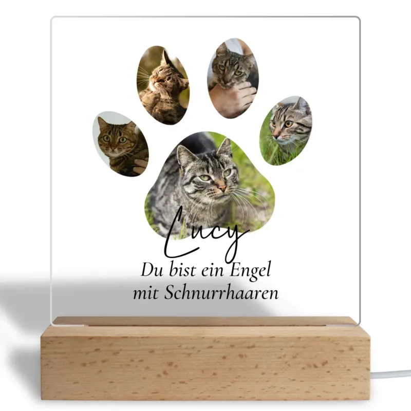 Bild: Personalisiertes Acryl Glasbild - Katzen-Pfote mit Fotos - Katzenfoto zur Erinnerung - Trauergeschenk, Fotogeschenk.
