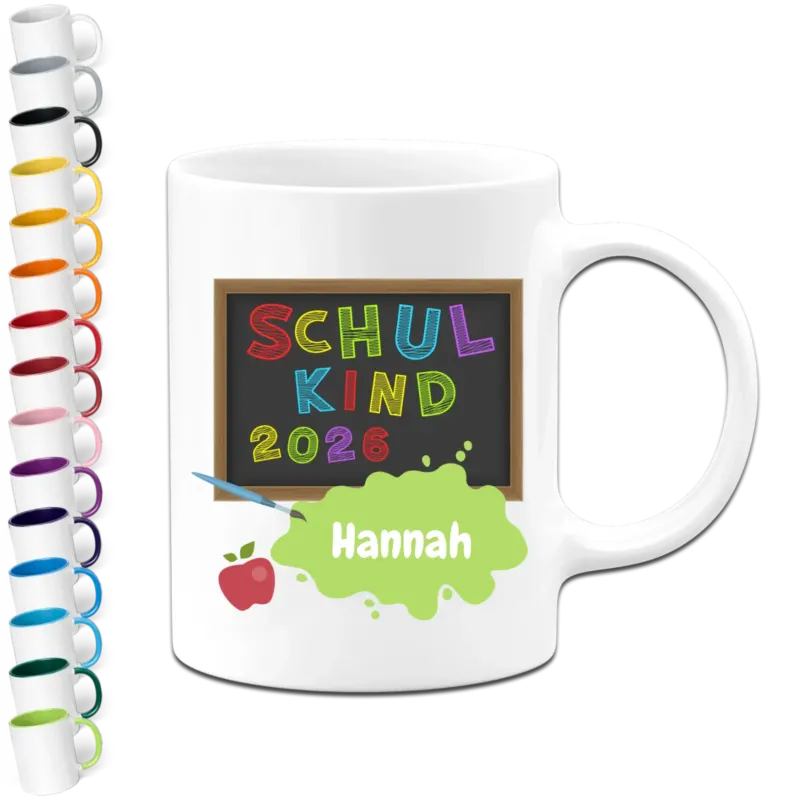 Personalisierte Tasse - Schulkind 2026 mit Name - Design Schultafel - Geschenk zur Einschulung