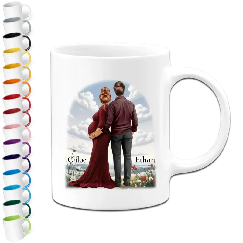 Personalisierte Tasse - Schwangere Frau mit Mann, Geschenk für Schwangere