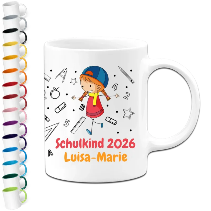 Personalisierte Tasse - Schulkind Name & Datum - Geschenk zur Einschulung für Mädchen