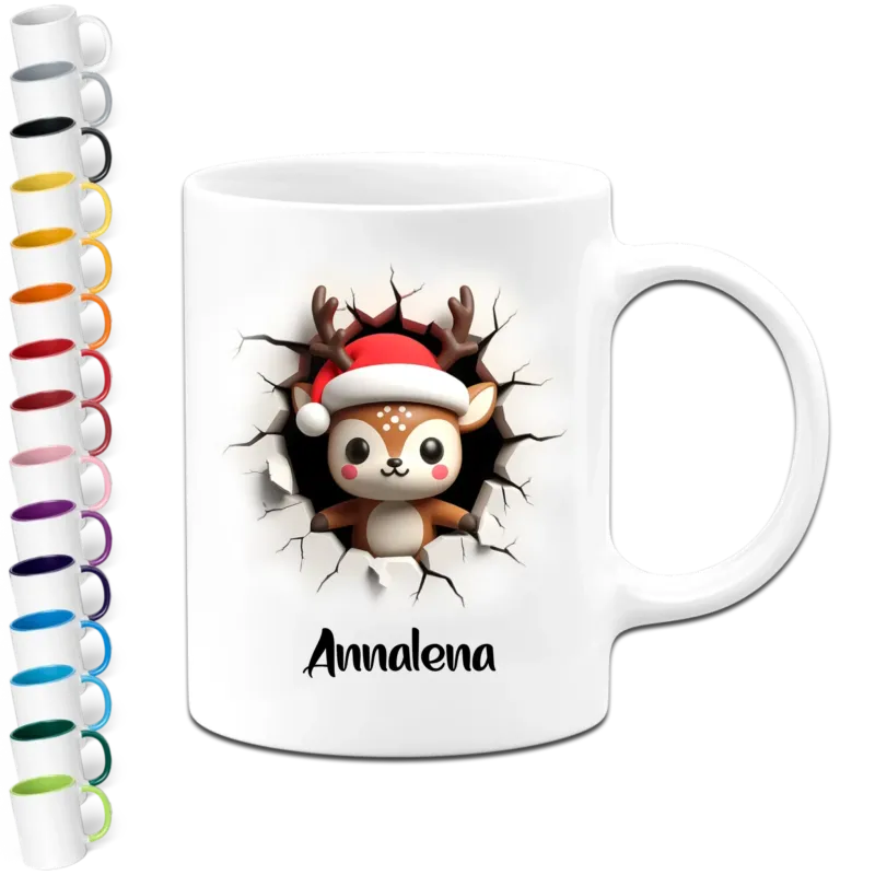 Bild: Personalisierte Weihnachtstasse - 3D Rentier - Tasse mit Name.
