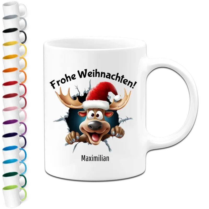 Bild: Personalisierte Weihnachtstasse - Frohe Weihnachten - Rentier Tasse mit Namen.