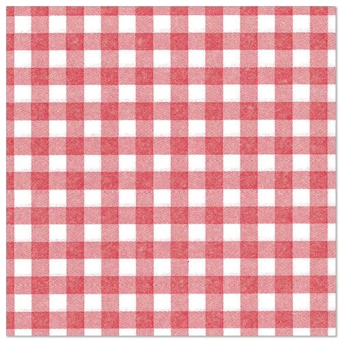 Ein quadratisches Tuch mit rot-weißem Gingham-Muster passt perfekt zu den PAPSTAR GmbH 50 Servietten "ROYAL Collection" 1/4-Falz 40 x 40 cm rot.
