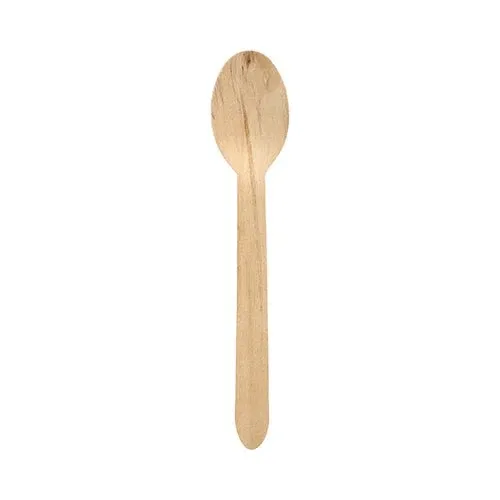 Ein einzelner PAPSTAR Holzlöffel "pure" 16 cm der PAPSTAR GmbH ist auf einem schlichten weißen Hintergrund abgebildet, der sein umweltfreundliches und stabiles Design mit einer glatten, abgerundeten Schale und einem geraden Griff hervorhebt.