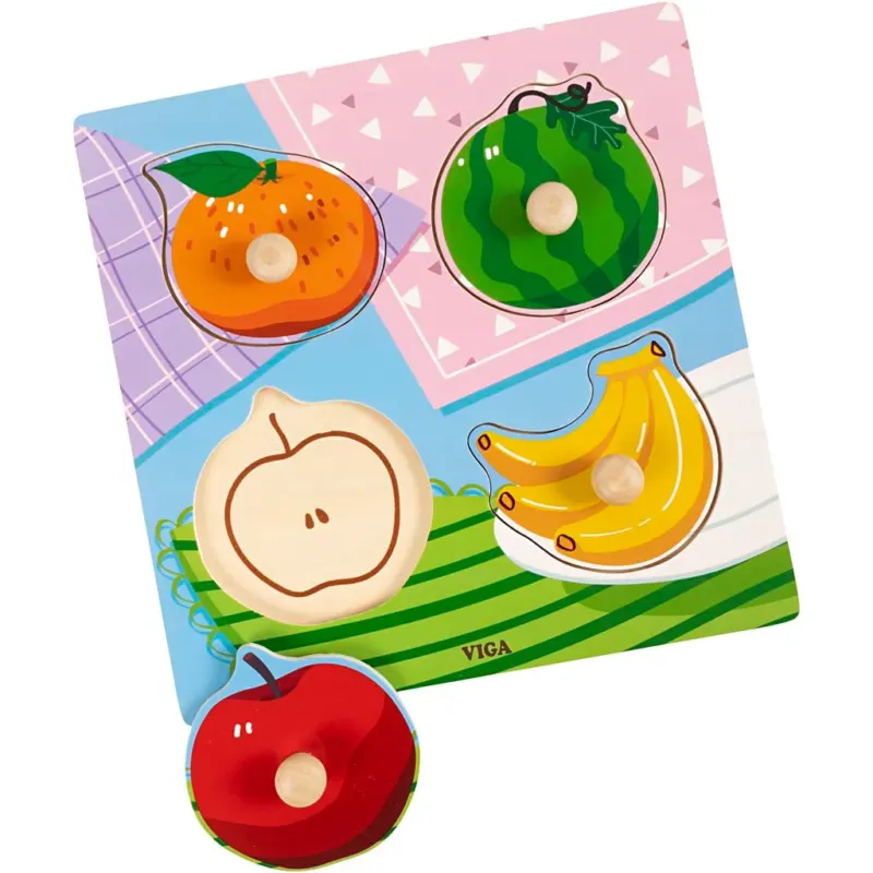 VIGA wooden knob puzzles, fruit, size 22x22 cm, 4 puzzle pieces